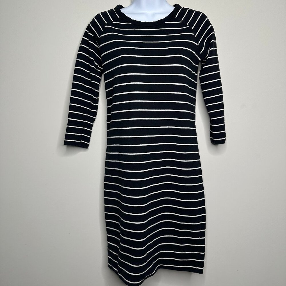 Merona Black/White Striped Dress 3/4 Sleeves Women's XS